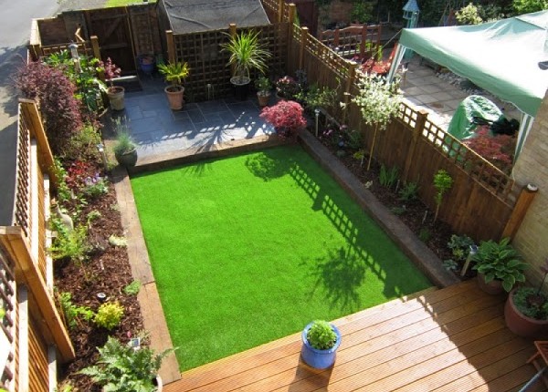 overhead image of our artificial grass installation at a South Wales clients garden